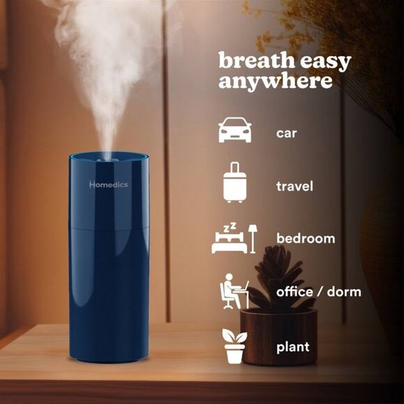 HoMedics Portable Ultrasonic Humidifier Travel Personal Cool Mist 4 Small Rooms - Picture 9 of 15